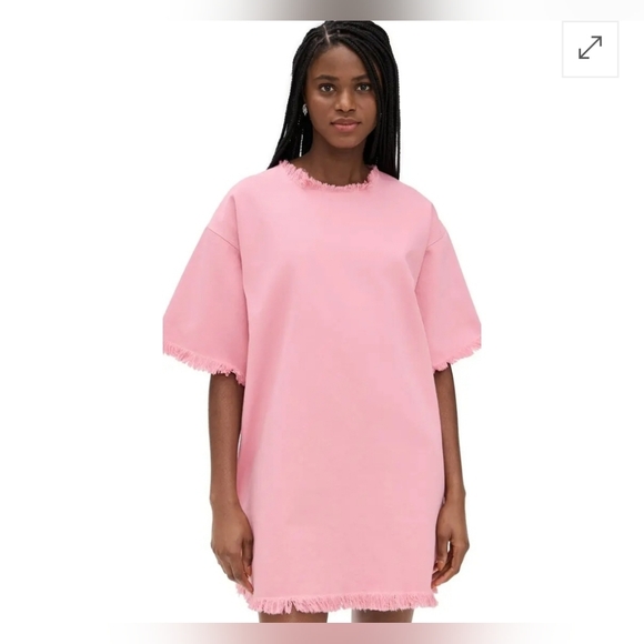 Marques Almeida Frayed Edge Denim Dress Pink Size M Medium - Picture 2 of 9